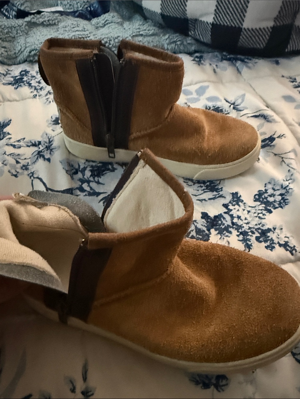 Ugh Kids Brown Suede Zip Booties - Comfortable Casual Shoes